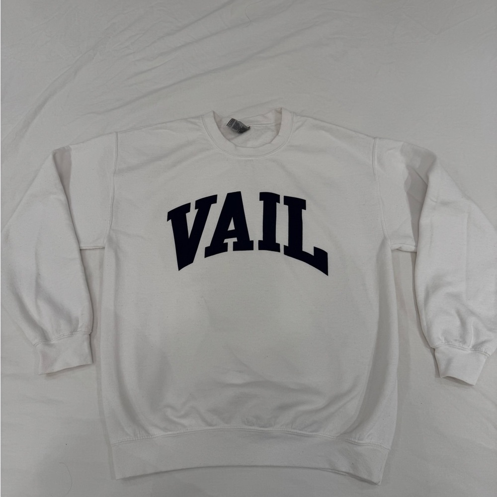 Gildan White Crewneck Sweater with Vail Print
